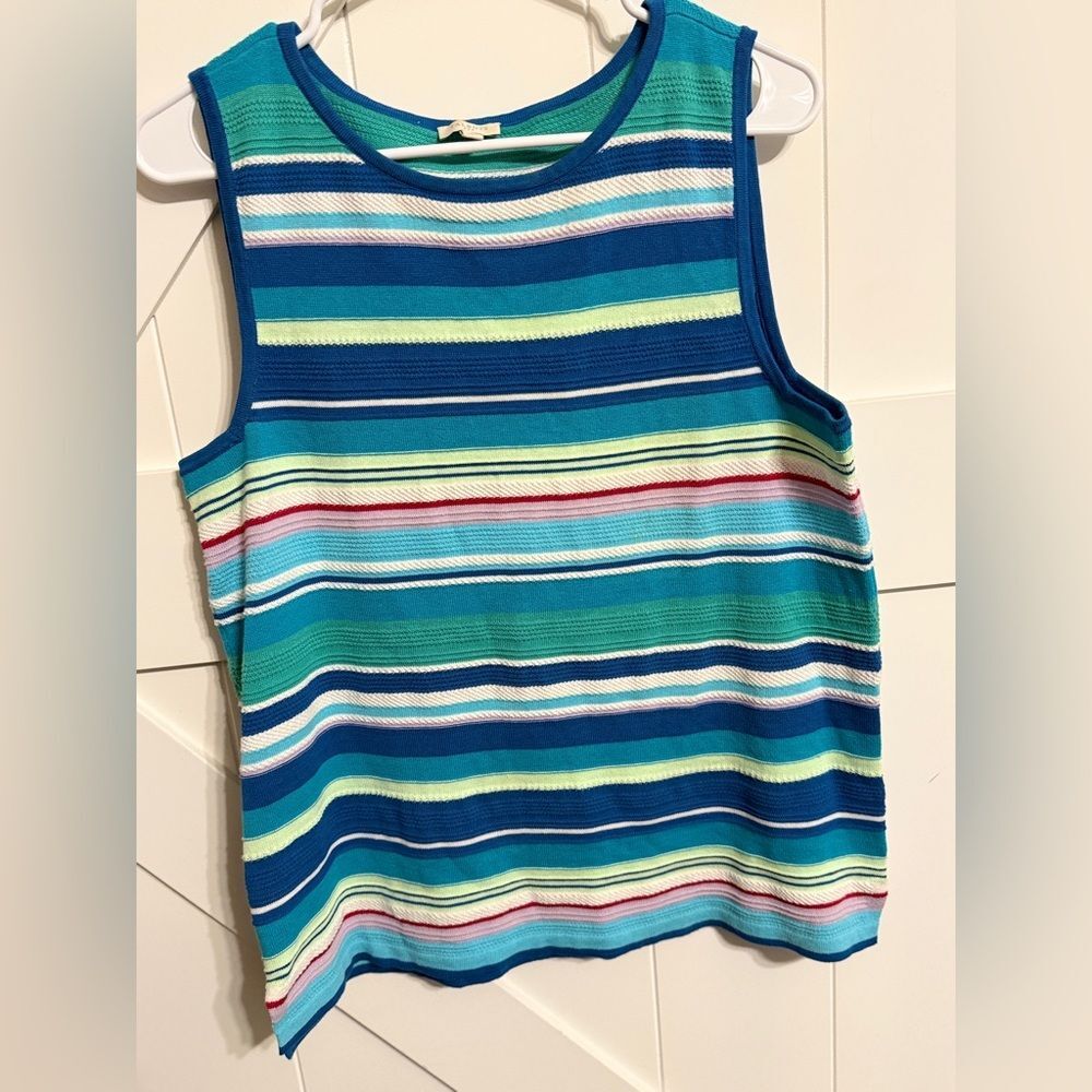 Talbots Women's Large Multicolor Stripes Sleeveless Top Crewneck Colorful
